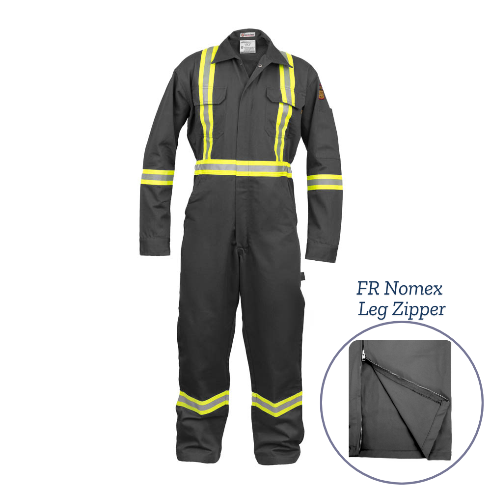 Flame Resistant Hi Vis Coverall with Leg Zipper