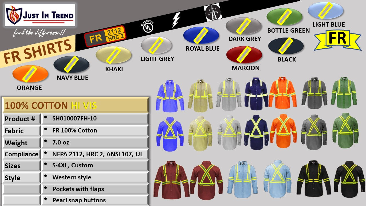 Flame Resistant High Visibility Shirt - 100% C - 7 oz