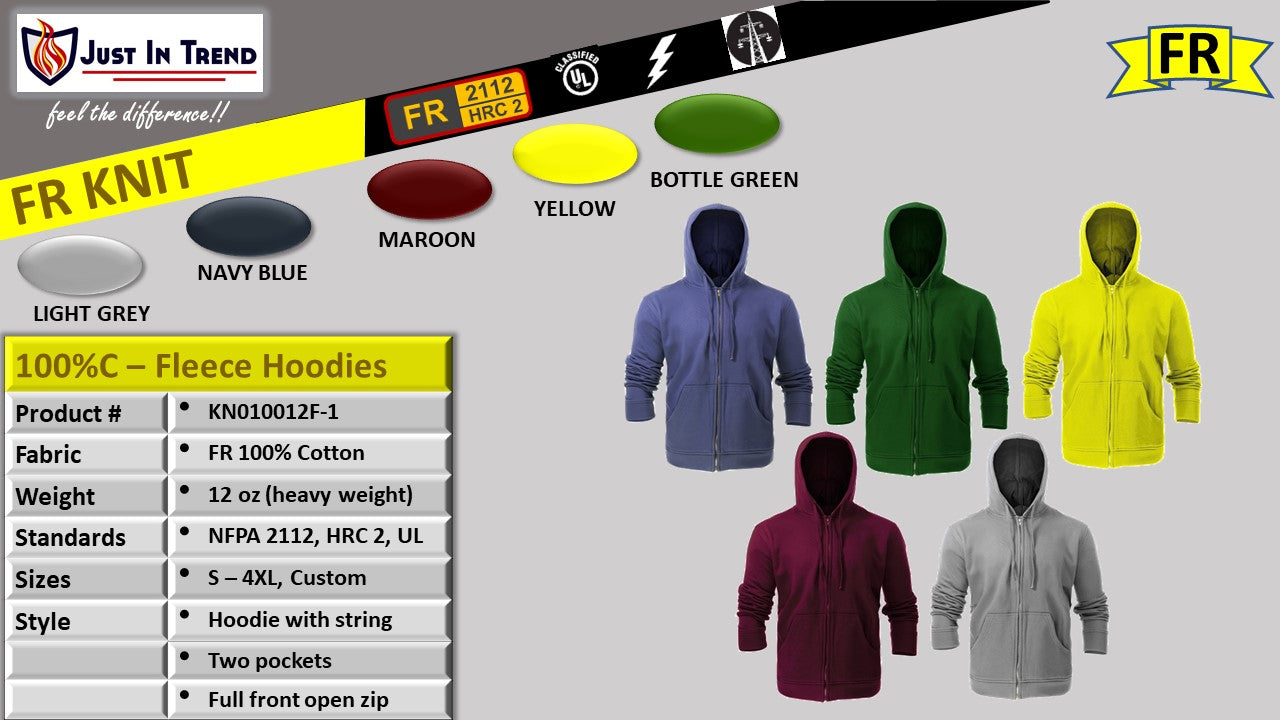 Flame Resistant Fleece Hoodies 100%C - 12 oz