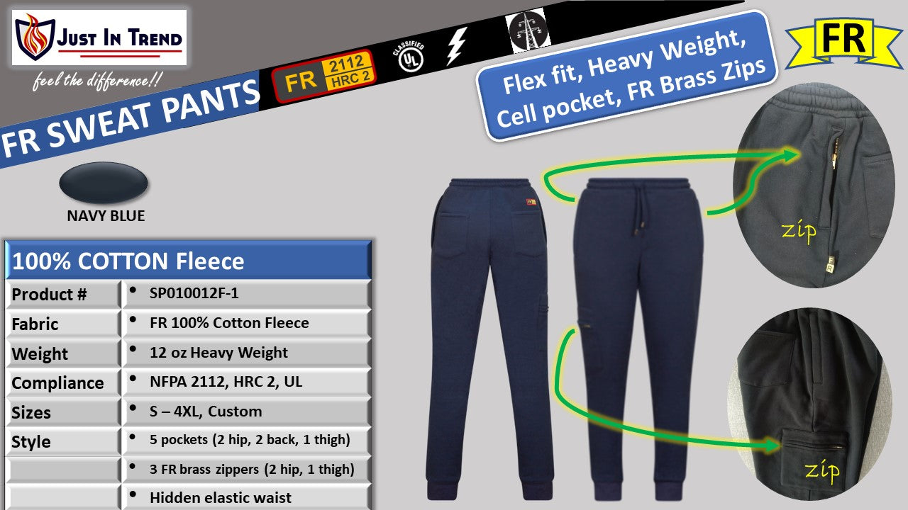 Flame Resistant Sweatpants - 100%C - 12oz