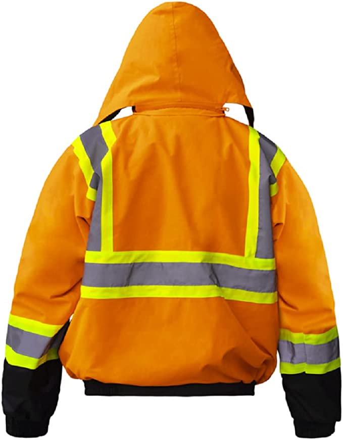 Premium High Visibility Hi Vis Waterproof Fleece lined Jacket / Parka with detachable hood