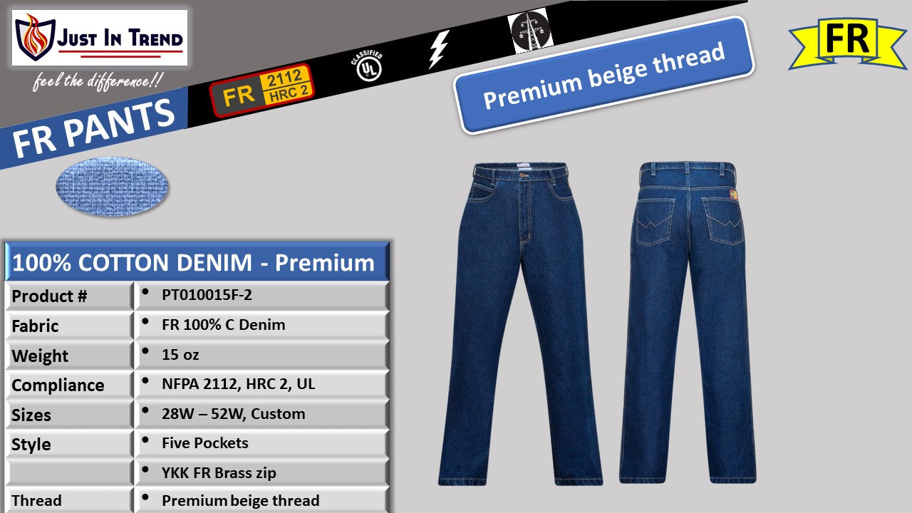 Premium FR Denim Jeans Pant - 100% C - 15 oz - Trendy pocket - Blue Denim Pant