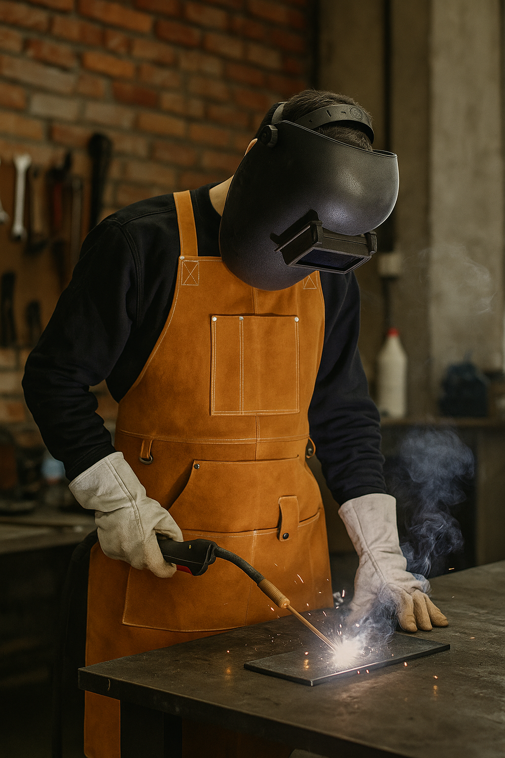 Flame/Heat Resistant Heavy Duty Genuine Cowhide Leather Welding Work Apron/Bib