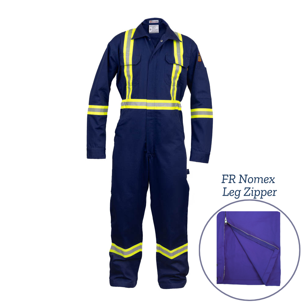 Flame Resistant Hi Vis Coverall with Leg Zipper – Just In Trend