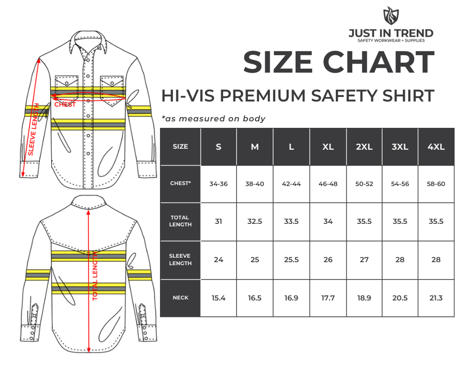 Premium Class 3 High Visibility Hi Vis Safety Shirt - Long Sleeve - 65% C35% N - 6 oz