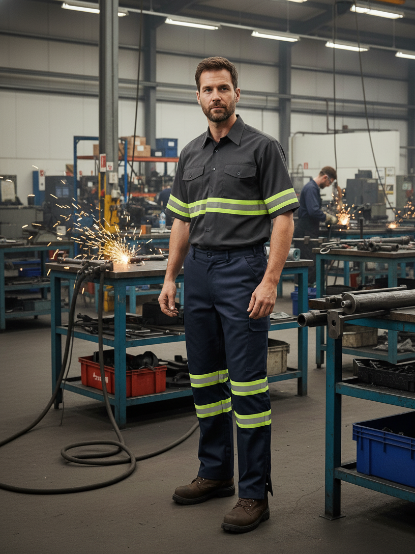 High Visibility Safety Flex Fit Work Pant/Trouser w / Leg Zipper