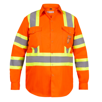 Premium Class 3 High Visibility Hi Vis Safety Shirt - Long Sleeve - 65% C35% N - 6 oz