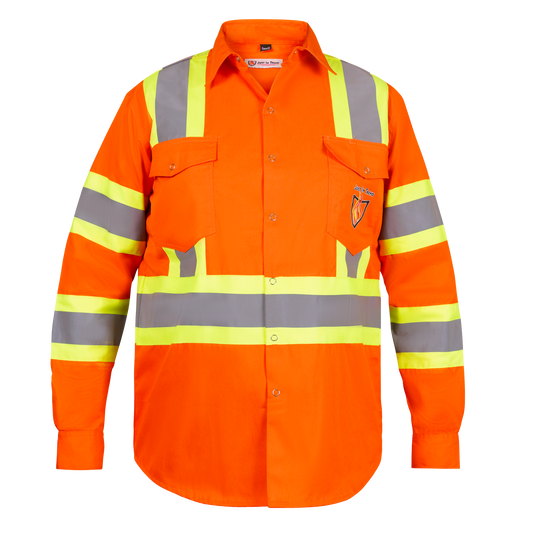 Premium Class 3 High Visibility Hi Vis Safety Shirt - Long Sleeve - 65% C35% N - 6 oz