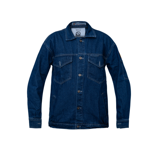Flame Resistant FR Designer Denim Jeans Bomber Jacket - 100% Cotton Denim Jeans - 11 oz - Blue Denim Jeans