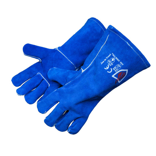 Flame Heat Resistant Leather Welding Gloves, Royal Blue