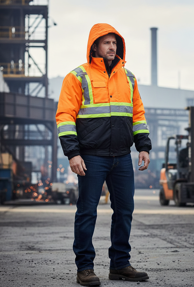 Premium High Visibility Hi Vis Waterproof Fleece lined Jacket / Parka with detachable hood