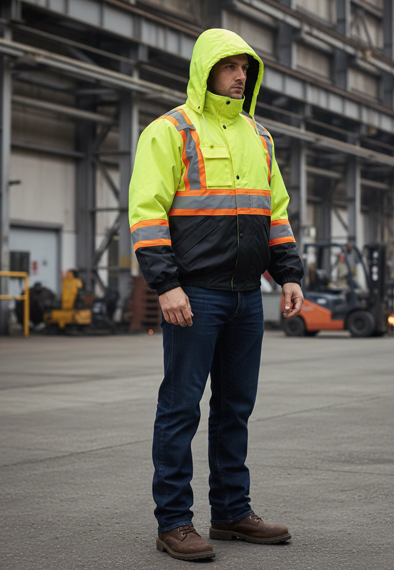 Premium High Visibility Hi Vis Waterproof Fleece lined Jacket / Parka with detachable hood