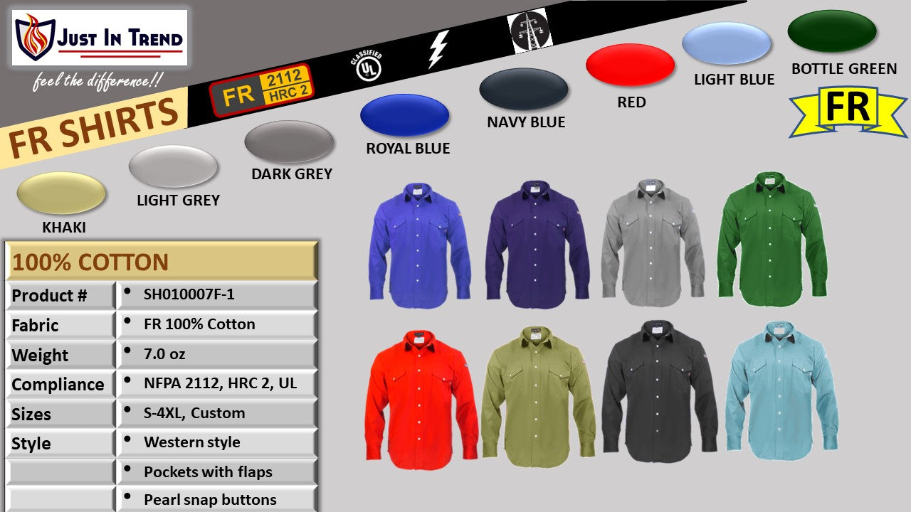 Flame Resistant FR Shirt - 100% C - Light Weight - 7oz