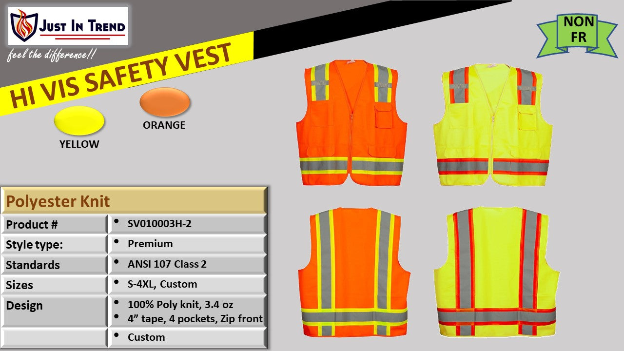 Premium High Visibility Hi Vis Safety Vest - Fluorescent - 100% Poly Knit